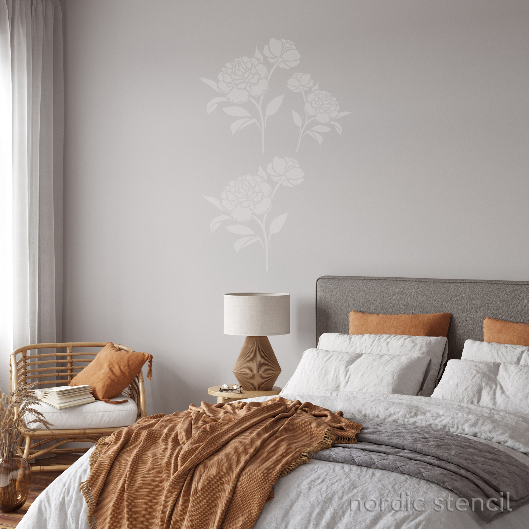 nordic stencil, stencil, šabloon, trafarett, sabloon, zabloon, seinakleepsud, seinamaaling, seinamuster, muster, lilleline, romantiline, romatiline tapeet