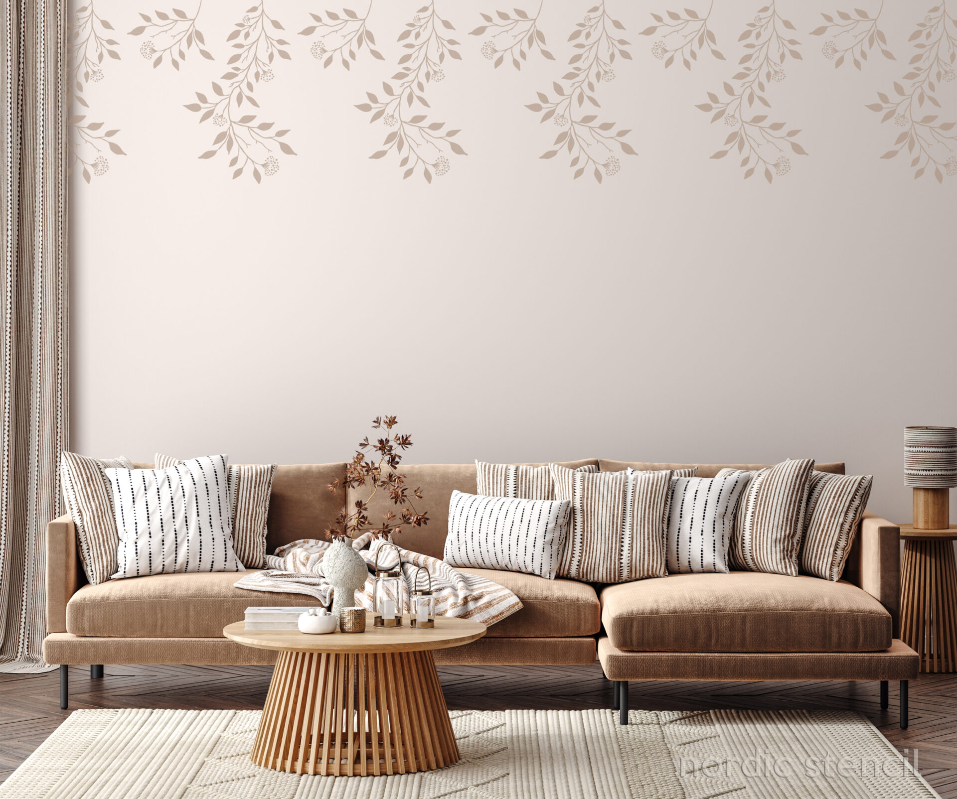 nordic stencil, stencil, šabloon, trafarett, sabloon, zabloon, seinakleepsud, seinamaaling, seinamuster, muster, lehed, botaanika tapeet, botaanika muster